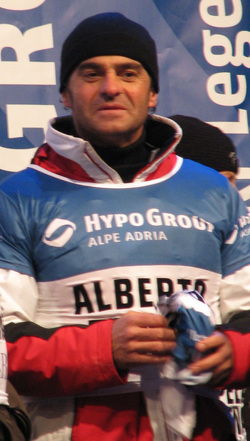 Alberto Tomba, winner of five Olympic medals in Calgary, Albertville, and Lillehammer.